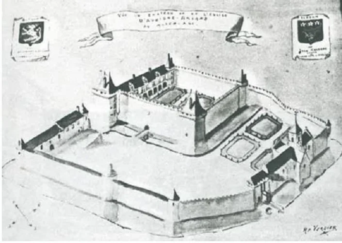 Reconstitution hypothétique du château d'Aubigné au XVIème siècle
