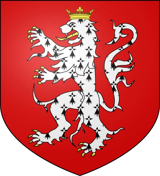 Blason de la famille d'Aubigné, De gueules au lion d'hermines armé, lampassé et couronné d'or